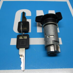 Key and lock on a blue surface with a logo of gmtiltcolumns