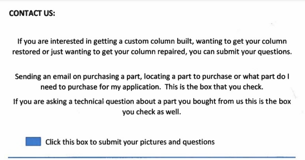 A message for customers to contact GM Tilt Columns